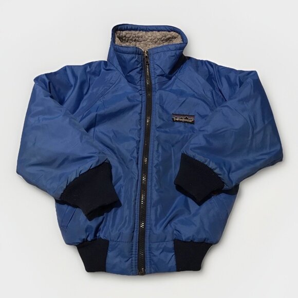 Patagonia Vintage Kids 4/5 Blue Zip Bomber Fleece Lined Jacket - Picture 2 of 6